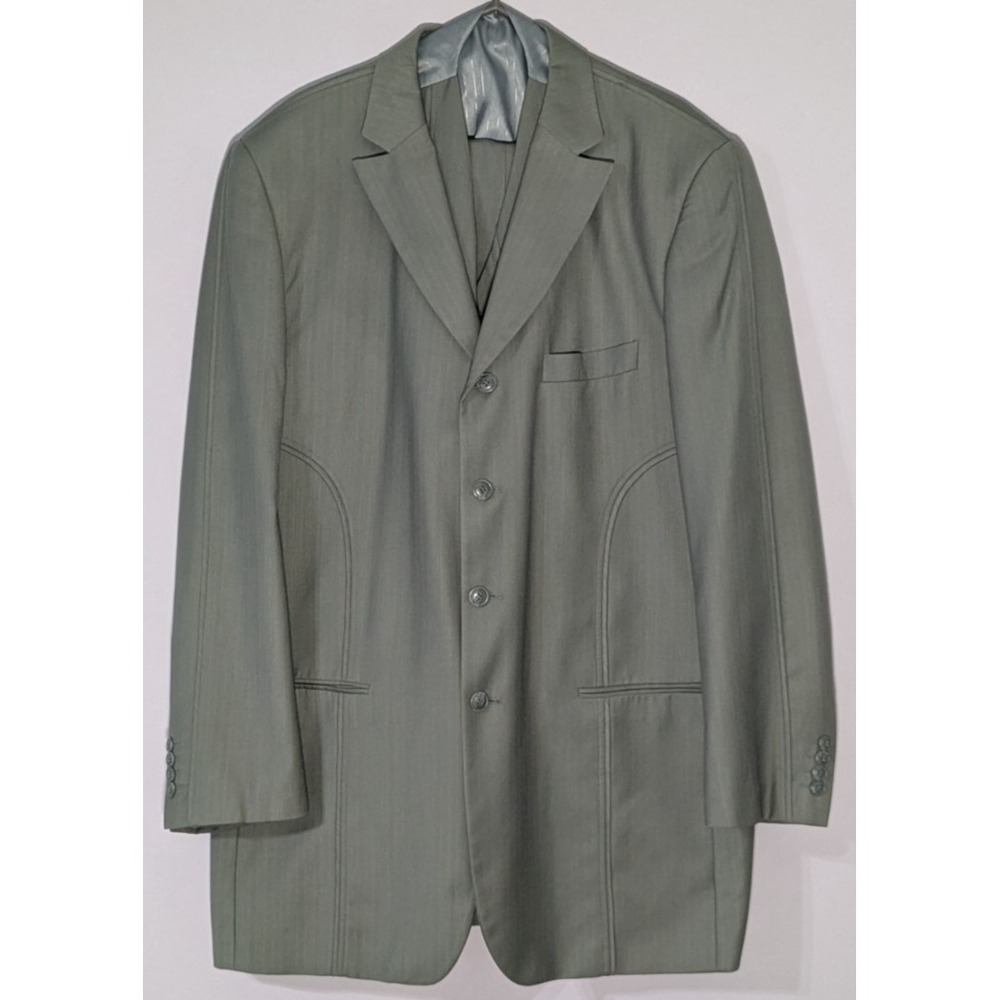 EJ Samuel 3pc Suit Sage Green Urban 4 Button Blazer Pleated Pants 44L - 38X32